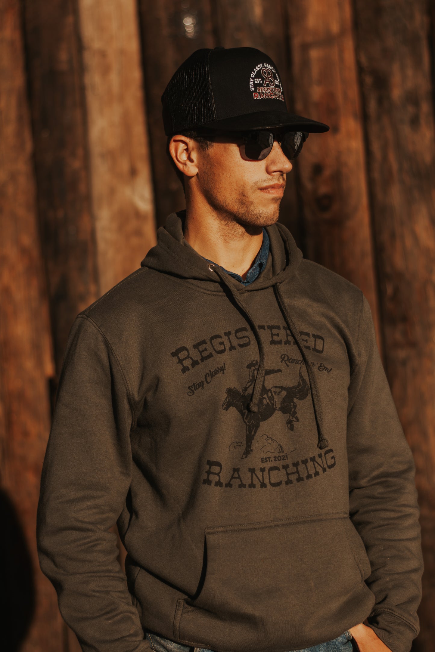 Olive Green Bucking Horse Hoodie