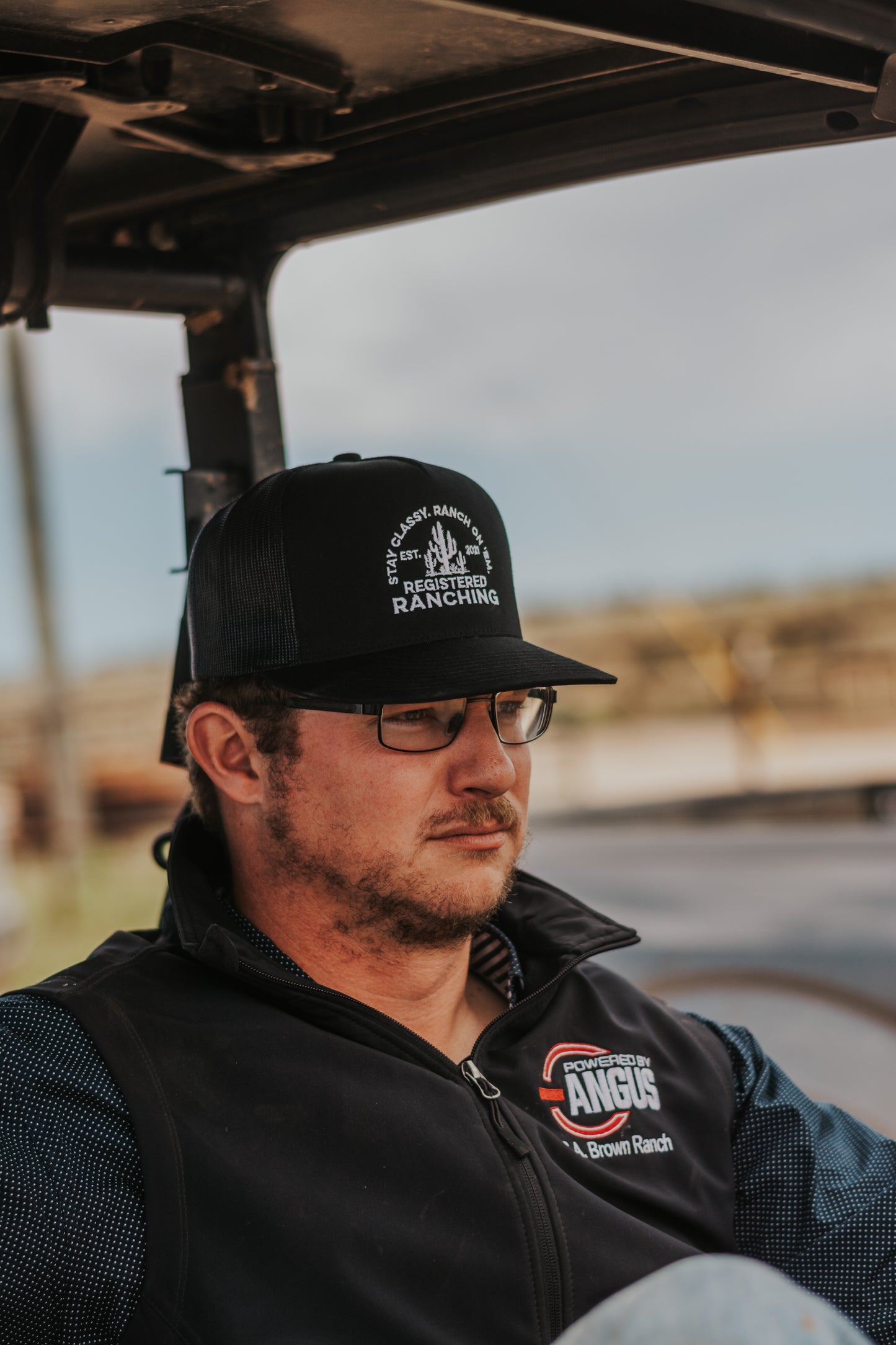 Black Registered Ranching Cactus Flat Bill Cap